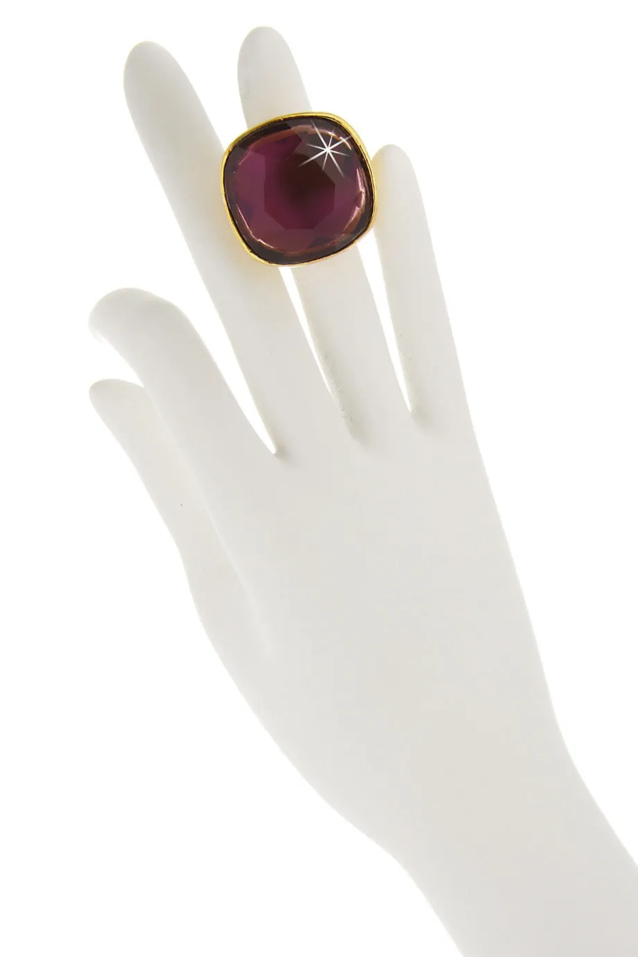 KENNETH JAY LANE AMETHYST Gold Hammered Ring