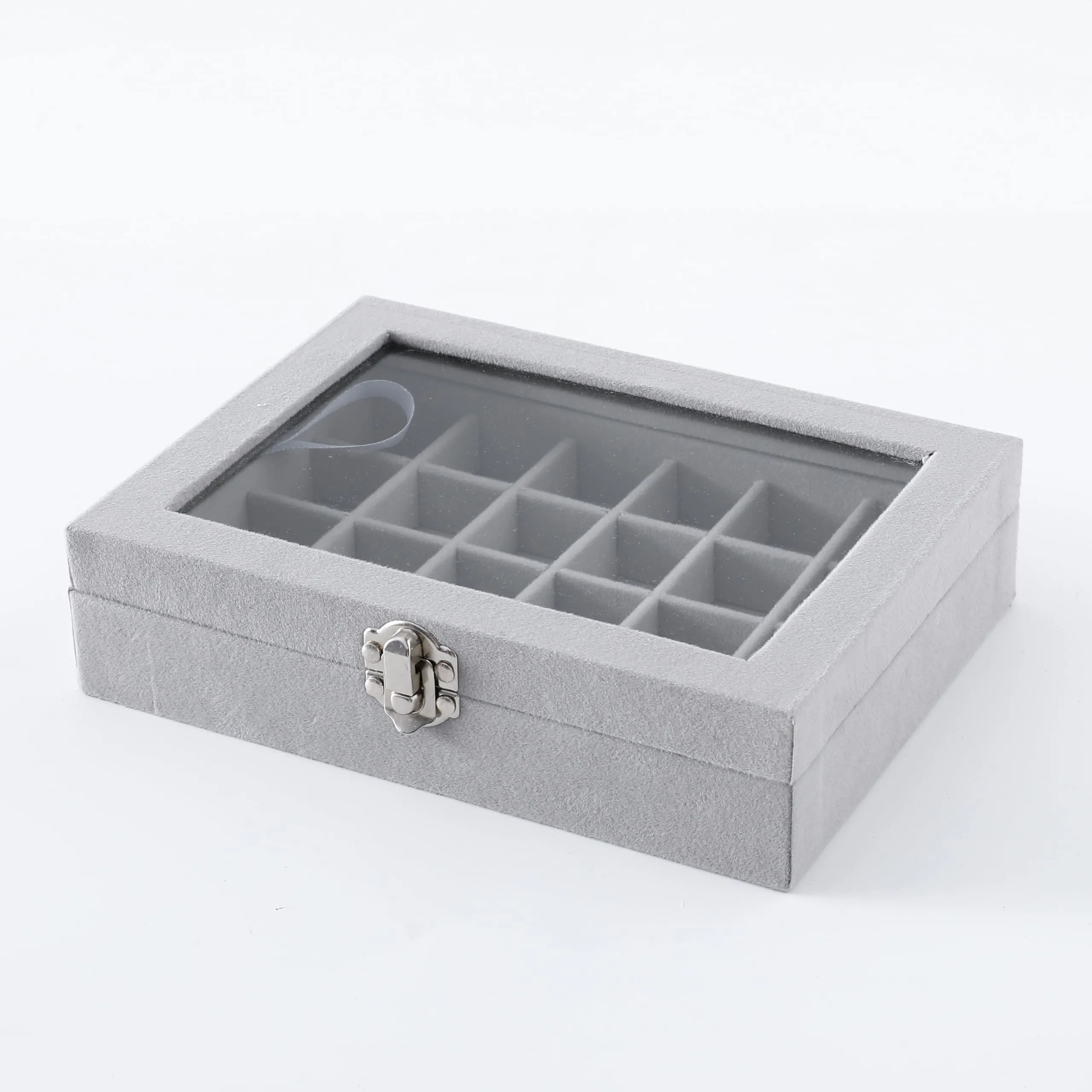 Kuber Industries 24 Grids Velvet Jewelry Box Organizer | Jewelry Storage Box | Jewelry Organizer | Showcase Holder Dresser Organizer for Earring Necklace Bracelet Ring | Pack of 5 | YBLG03 | Grey