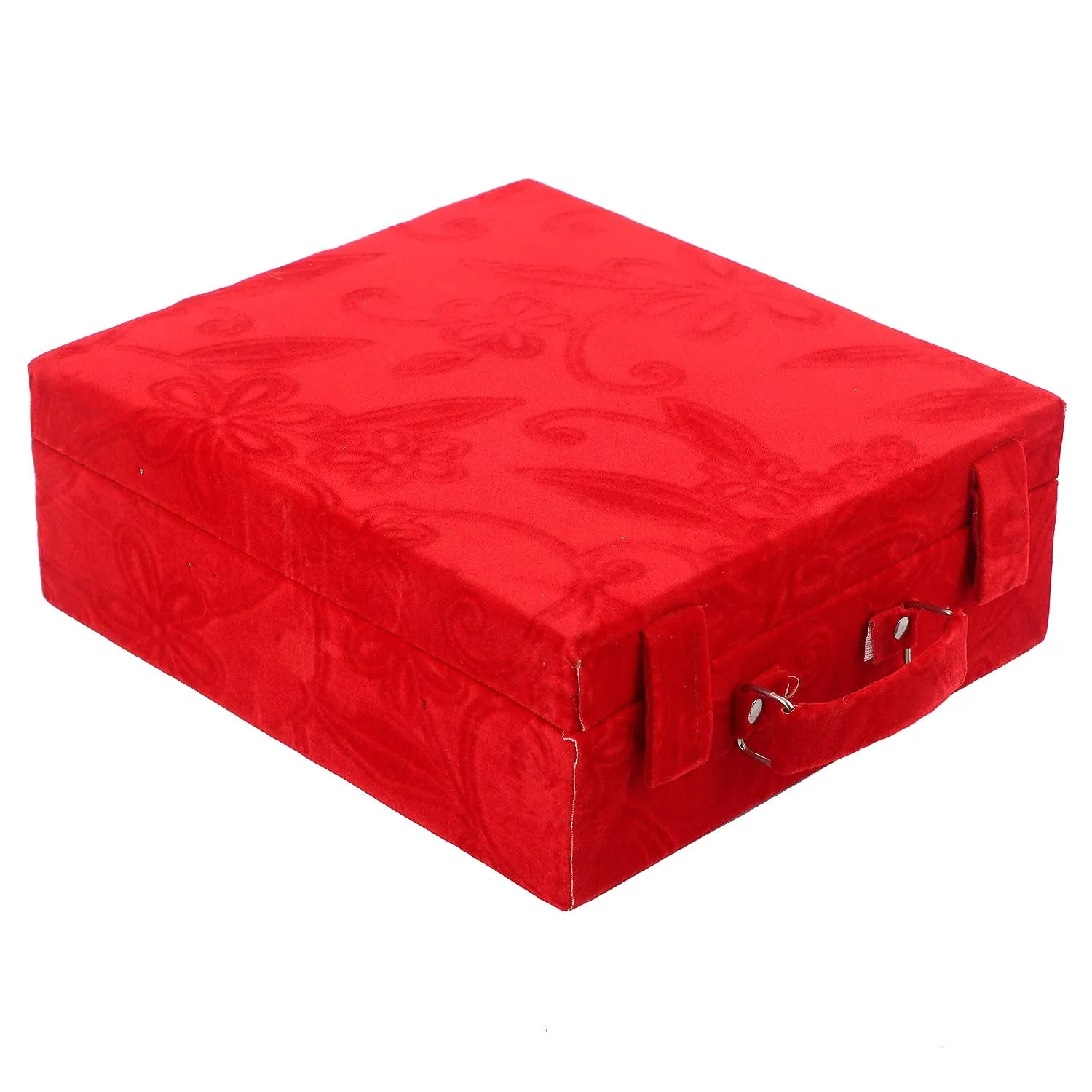 Kuber Industries Floral Design Wooden 1 Piece Three Rod Velvet Bangle Storage Box (Red) - CTKTC022716