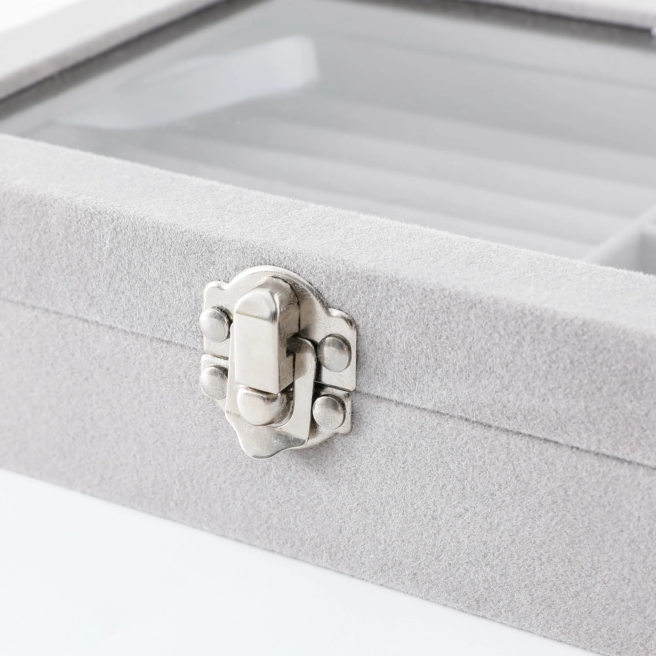 Kuber Industries Pack of 3 Velvet Jewelry Box Organizer | Jewelry Storage Box | Jewelry Organizer | Showcase Holder Dresser Organizer for Earring Necklace Bracelet Ring | YXX-016 | Grey