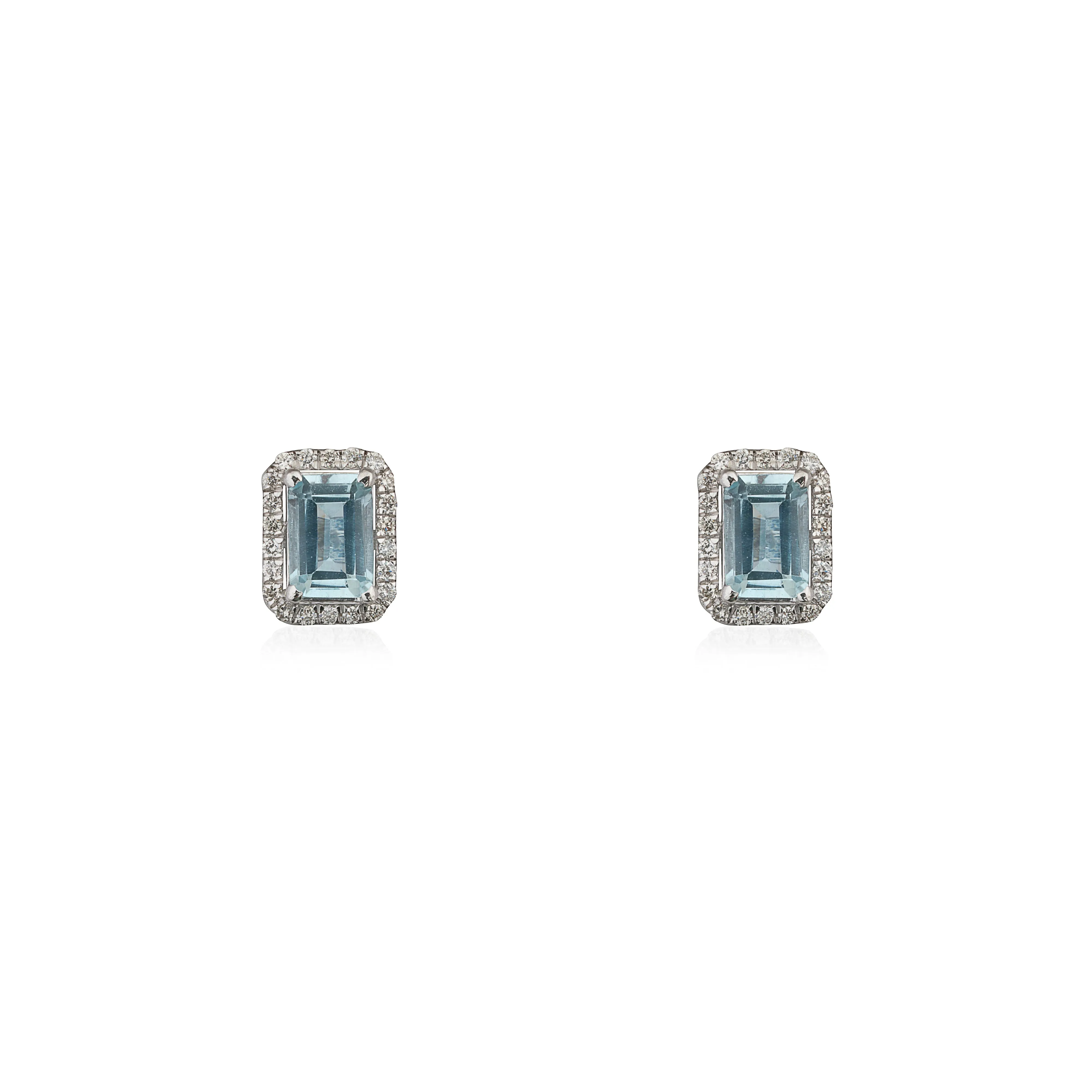 Lani Aquamarine and Diamond Studs, 14k White Gold