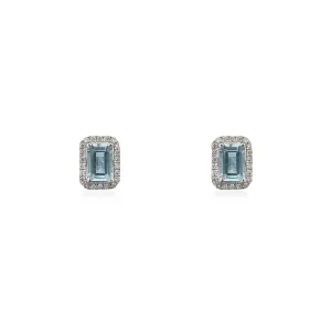 Lani Aquamarine and Diamond Studs, 14k White Gold