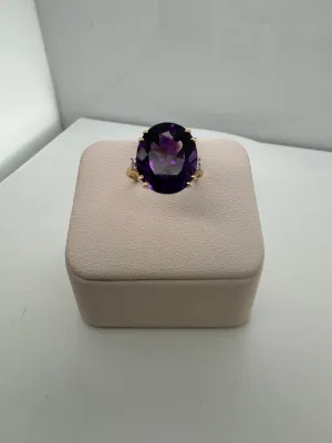 Large Oval Amethyst and Diamond Ring