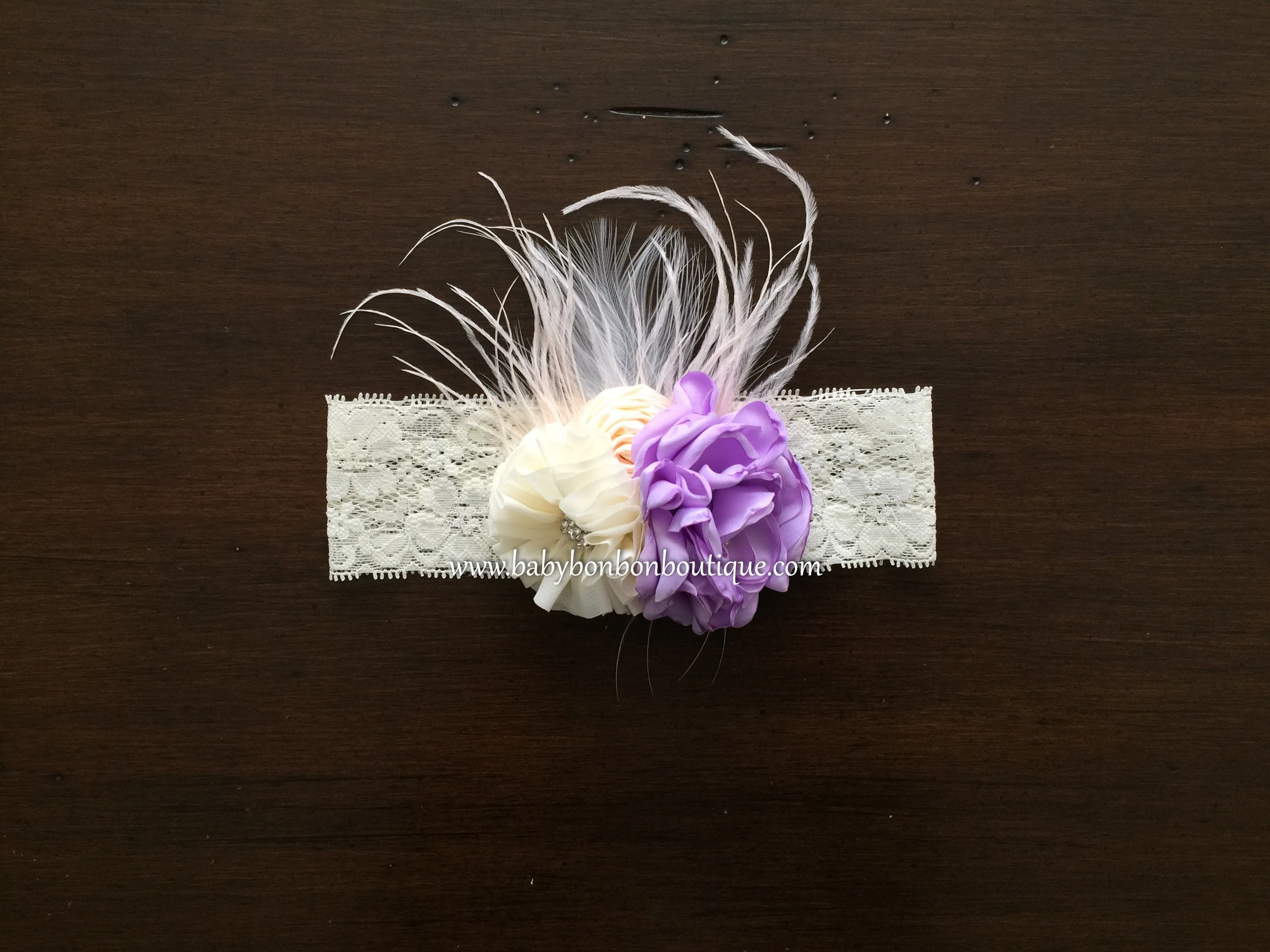 Lavender and Ivory Baptism Headband & Sash