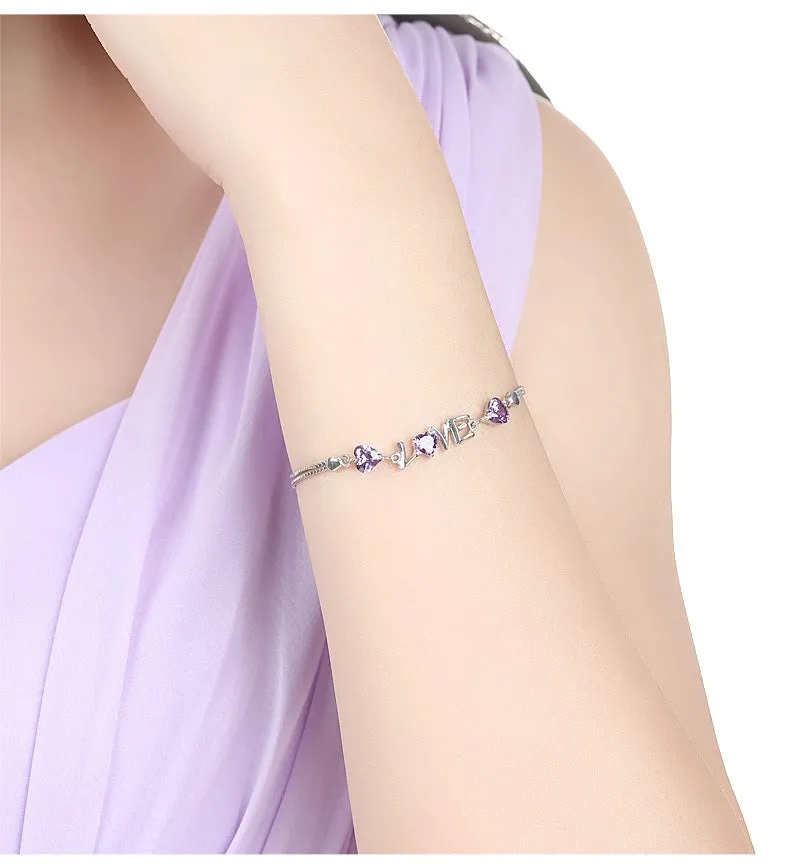 LOVE Letter with Zircon Silver Bracelet for Women