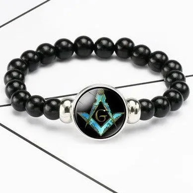 Master Mason Blue Lodge Bracelet - Blue & Gold With Black Beads