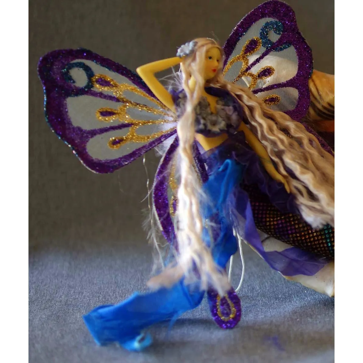 Mermaid Tail Doll  Butterfly Wings  Purple Dark Blue