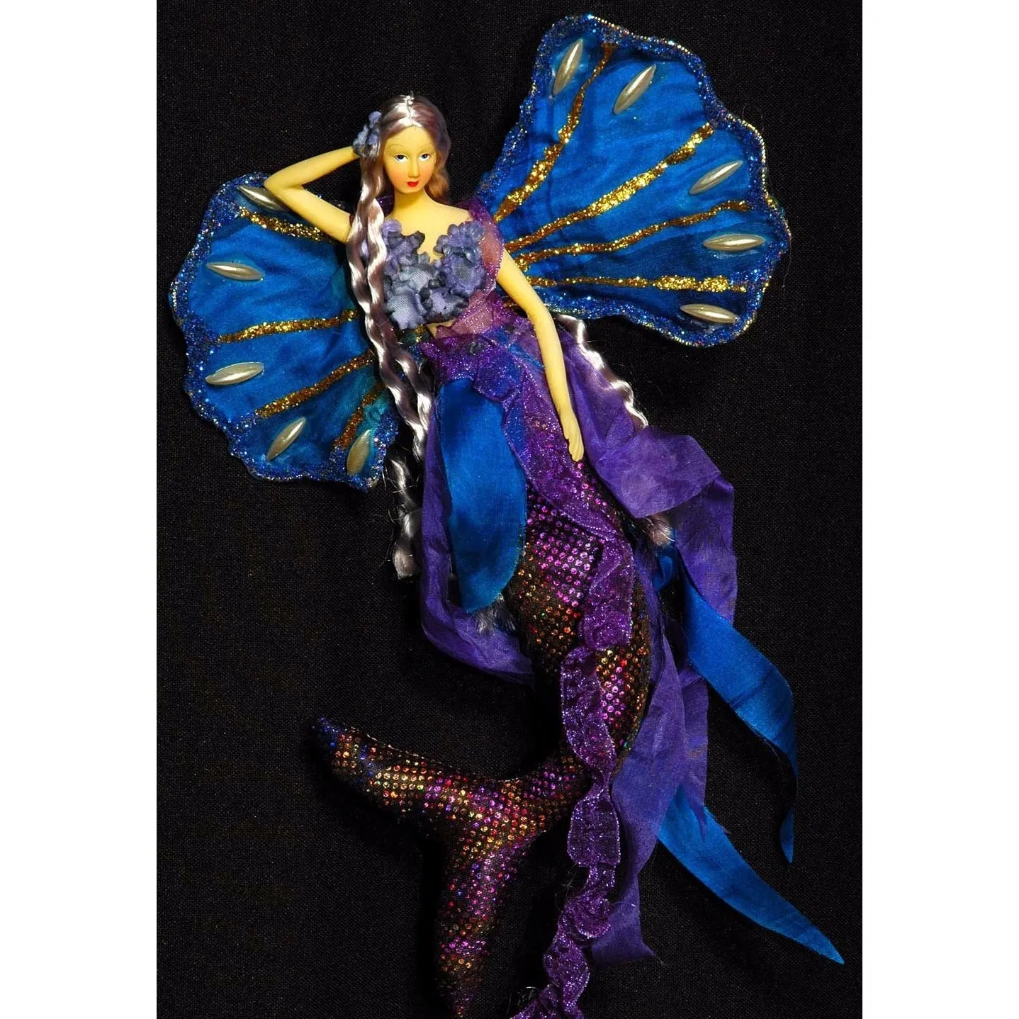 Mermaid Tail Doll  Butterfly Wings  Purple Dark Blue