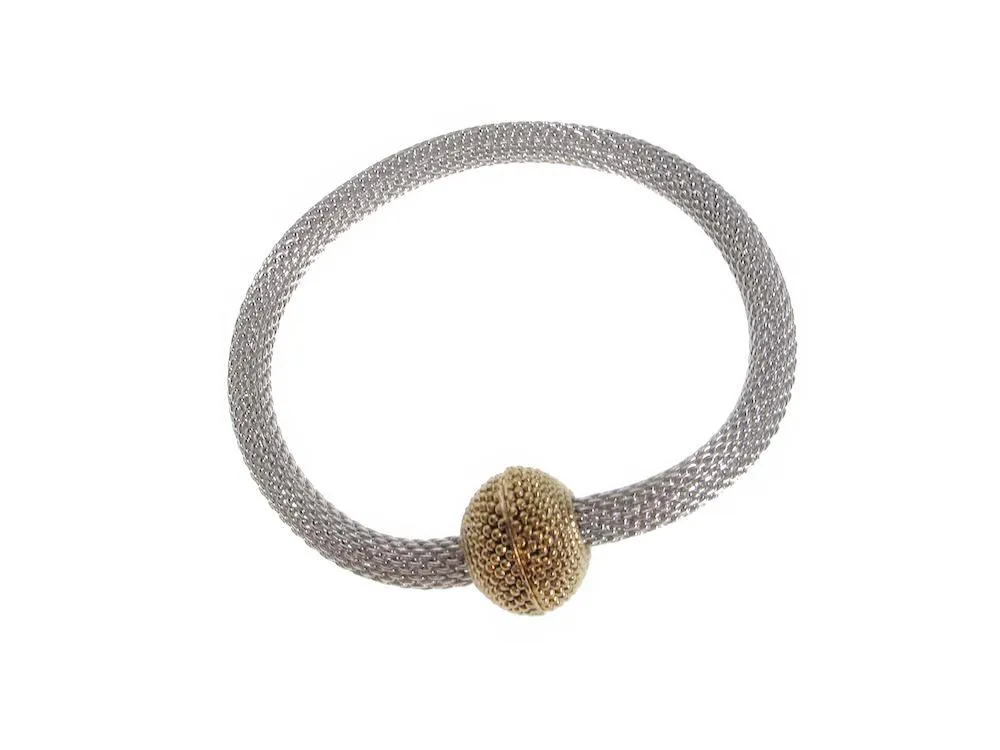 Mesh Bracelet with Textured Magnetic Ball Clasp