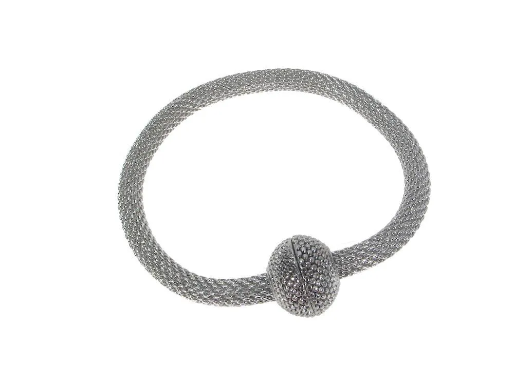 Mesh Bracelet with Textured Magnetic Ball Clasp