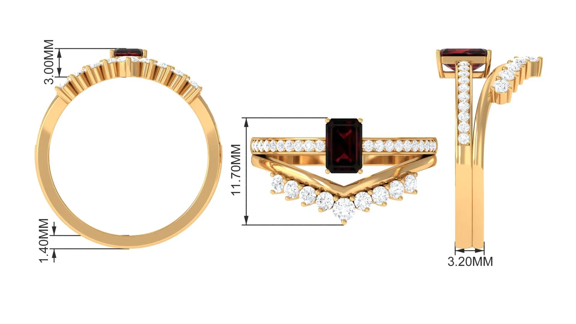 Natural Garnet and Diamond Stackable Ring Set