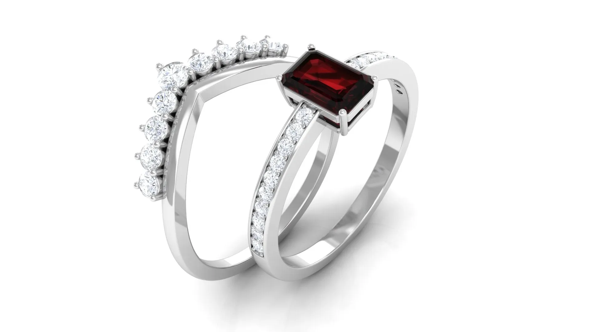 Natural Garnet and Diamond Stackable Ring Set