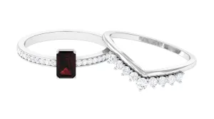 Natural Garnet and Diamond Stackable Ring Set