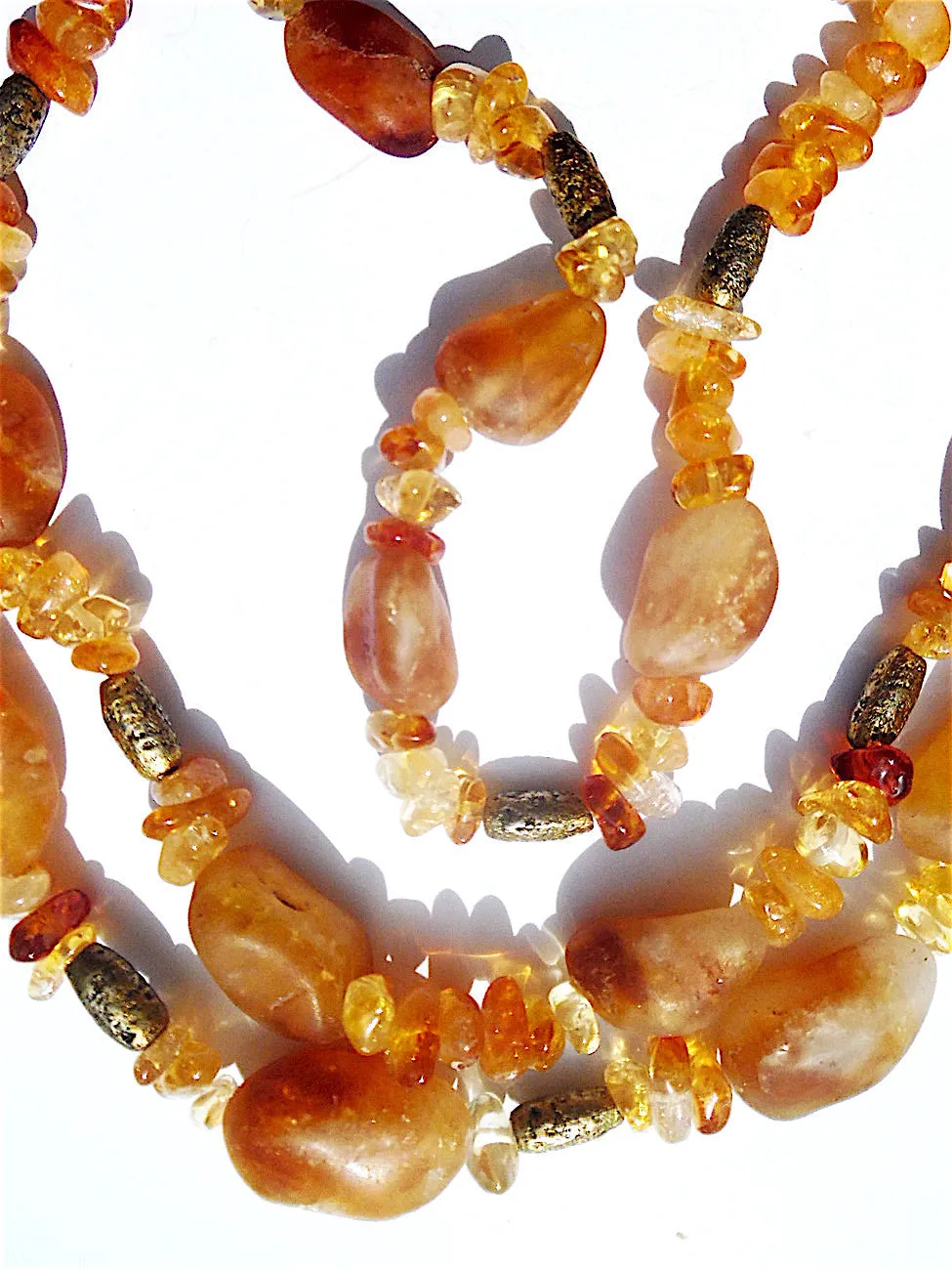 Necklace Triple Strand Citrine Amber and Agate