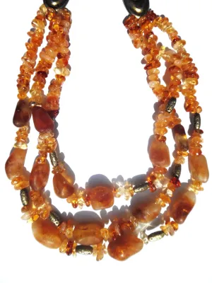 Necklace Triple Strand Citrine Amber and Agate