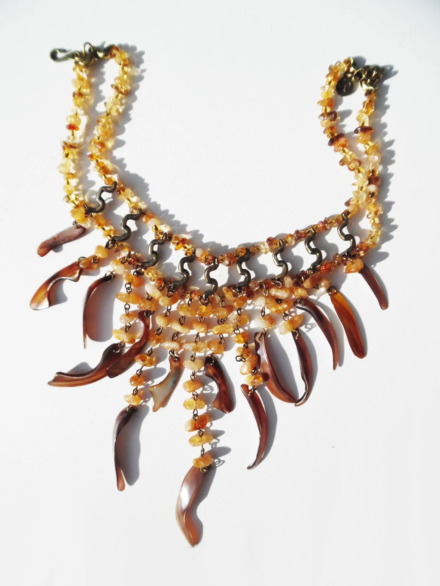 Necklace With Bib Citrine Amber Quartz Shell