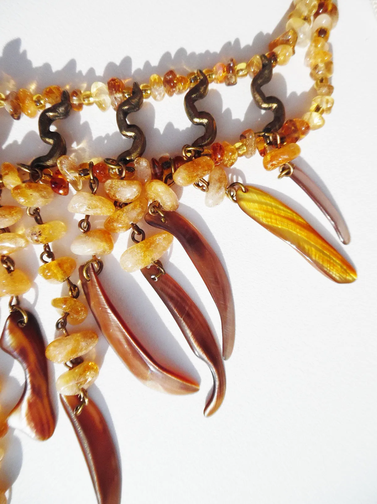 Necklace With Bib Citrine Amber Quartz Shell