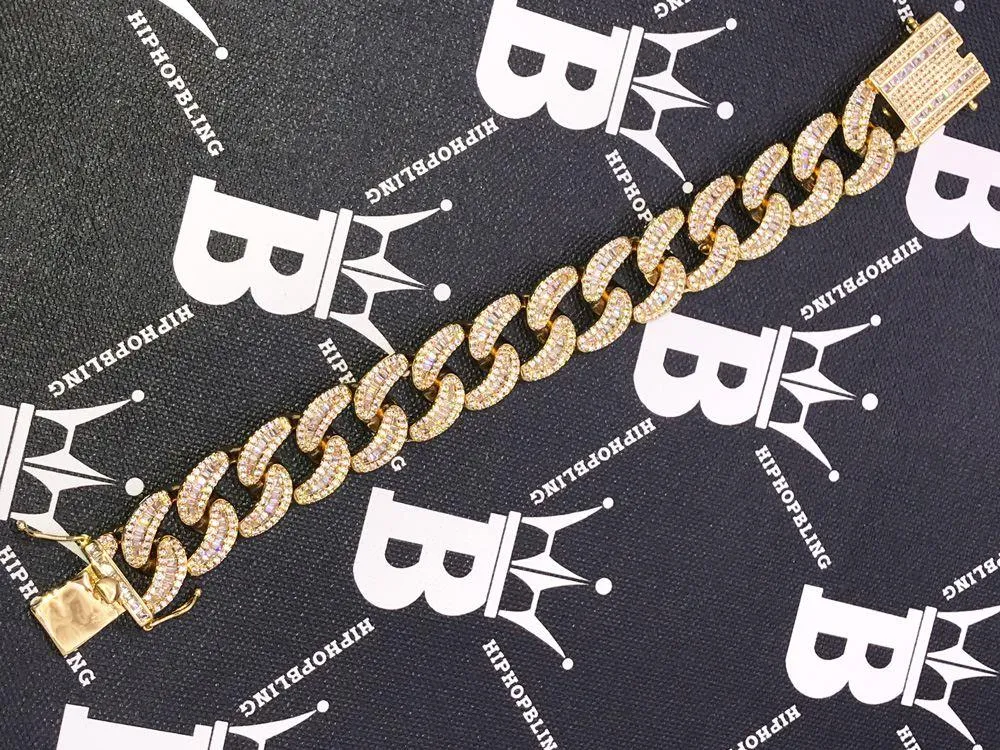 New Baguette Cuban VVS CZ Iced Out Hip Hop Bracelet