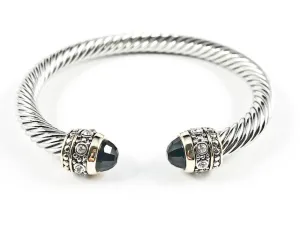 Nice Wire Texture Band With Duo Black End Stones Two Tone Brass Bangle