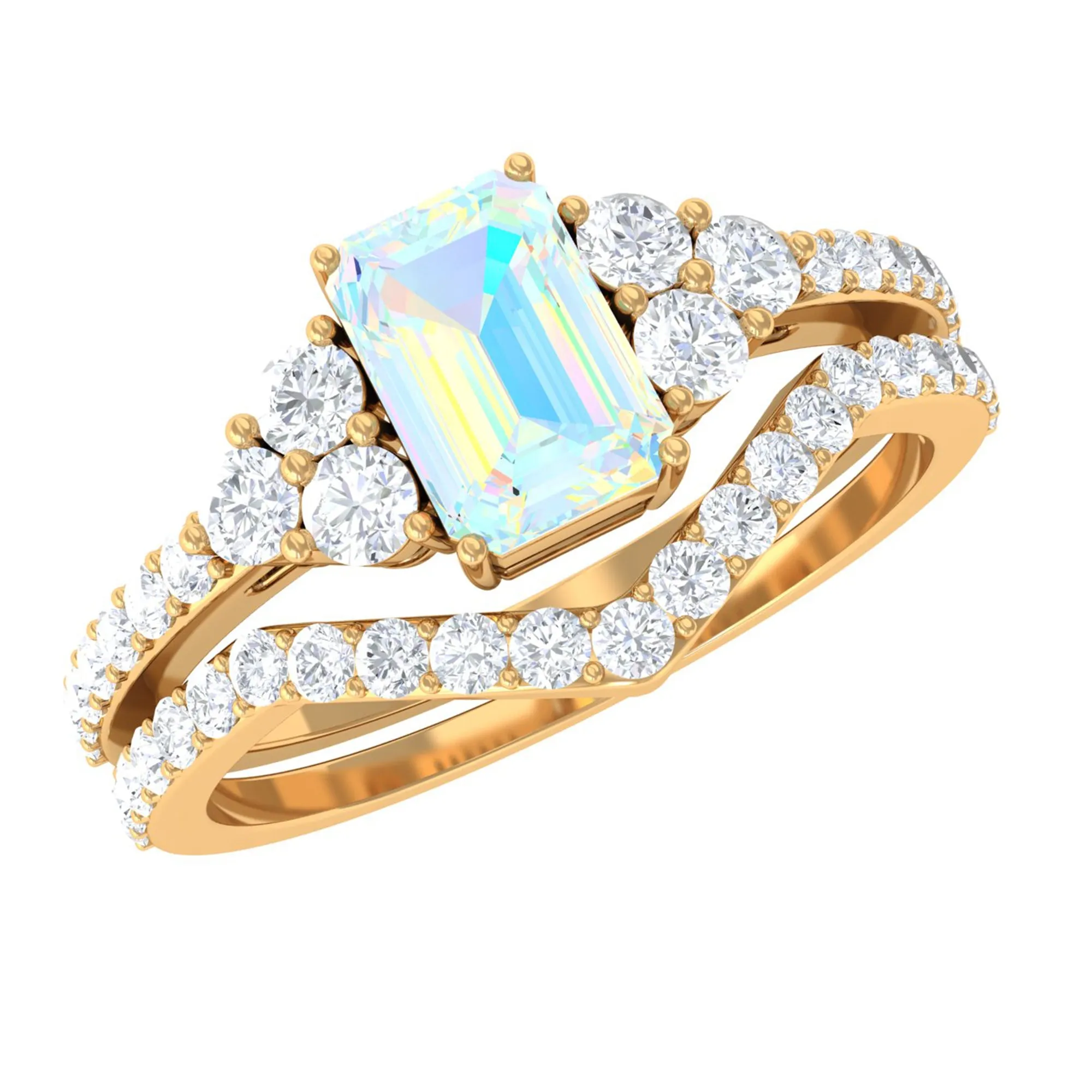 Octagon Cut Ethiopian Opal and Diamond Ring Set