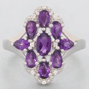 Oval Purple Amethyst Sterling Silver Ring with Accent