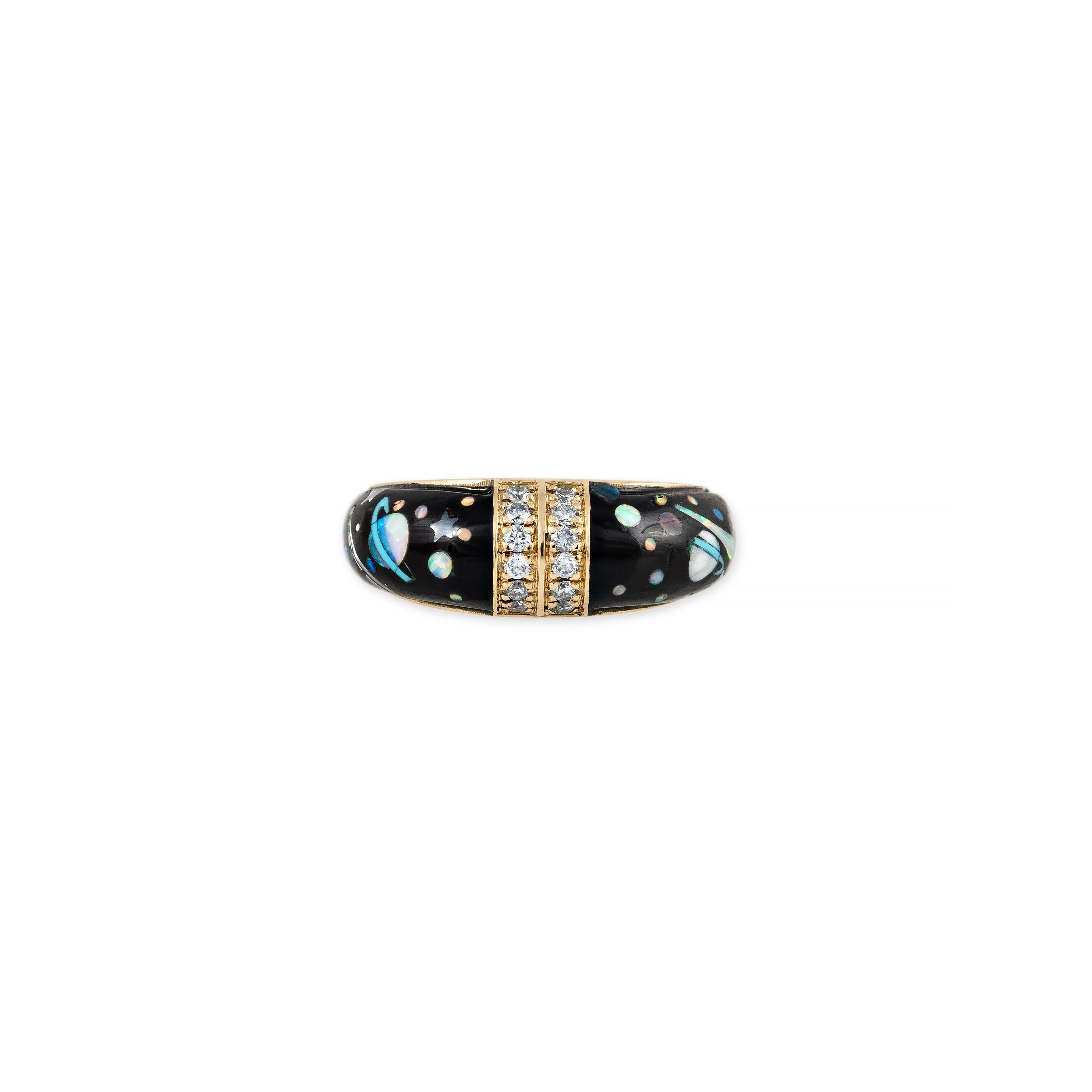 PAVE CENTER GALAXY ONYX   OPAL INLAY DOME RING