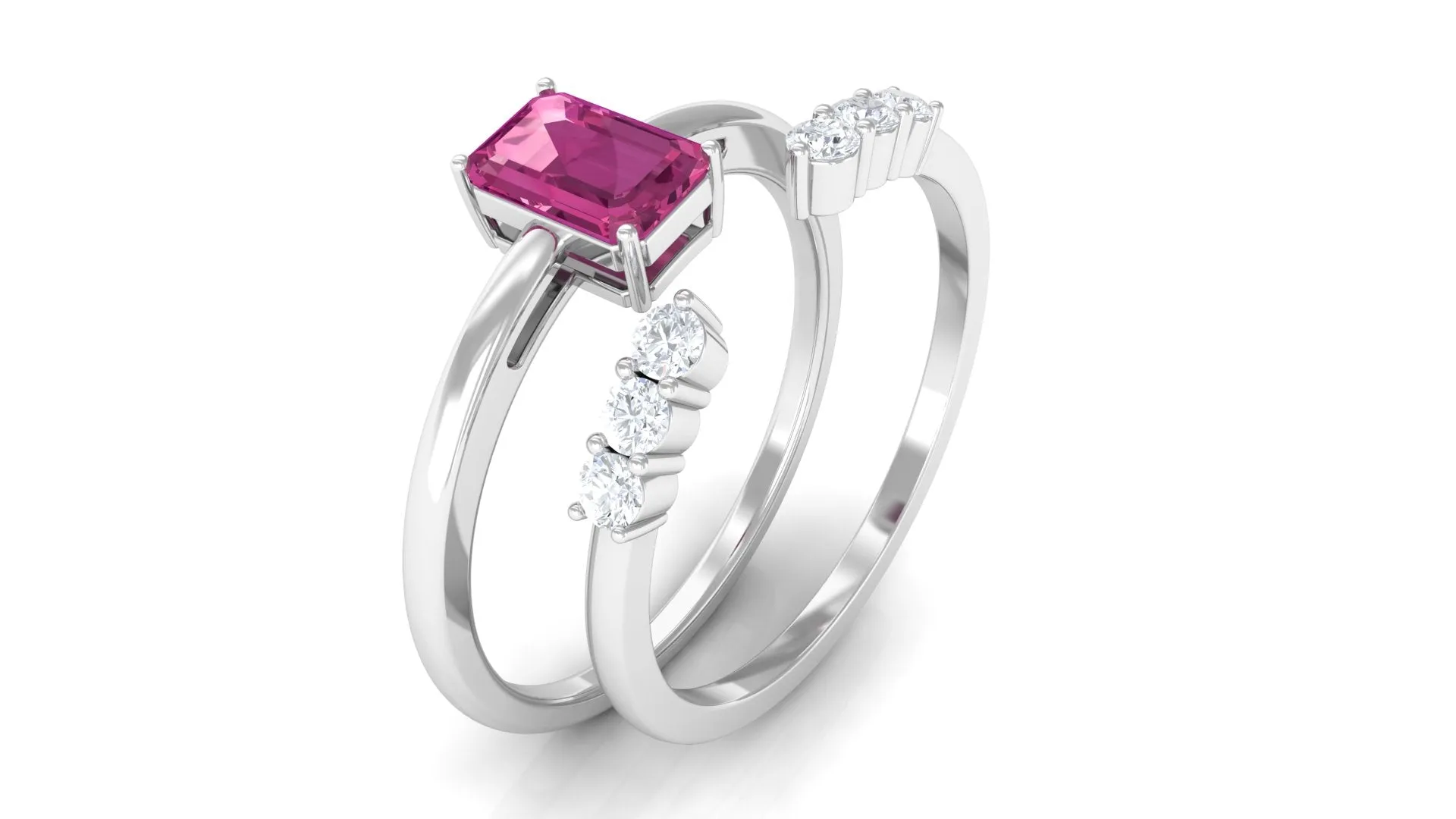 Pink Tourmaline Solitaire Ring Set with Diamond