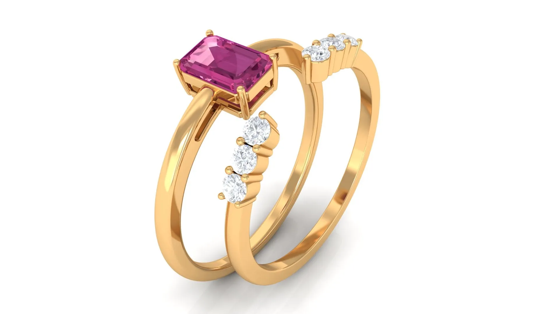 Pink Tourmaline Solitaire Ring Set with Diamond