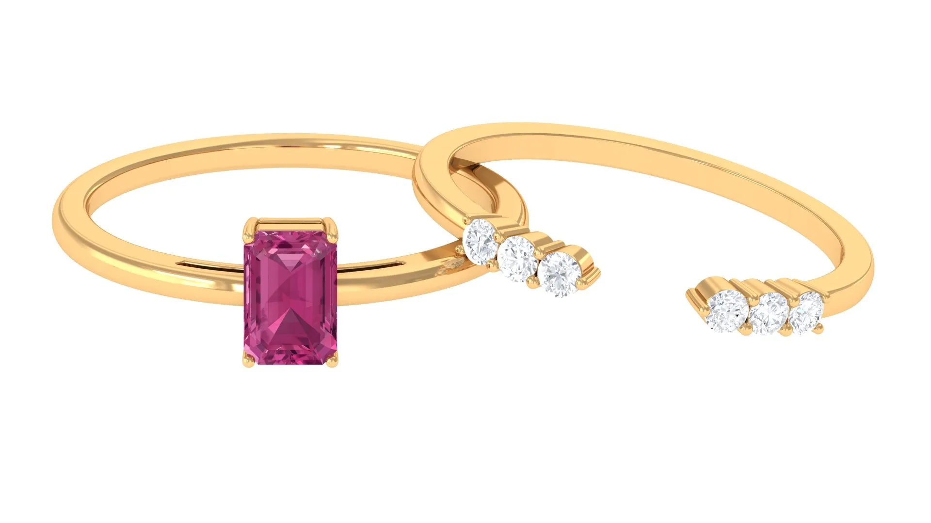 Pink Tourmaline Solitaire Ring Set with Diamond