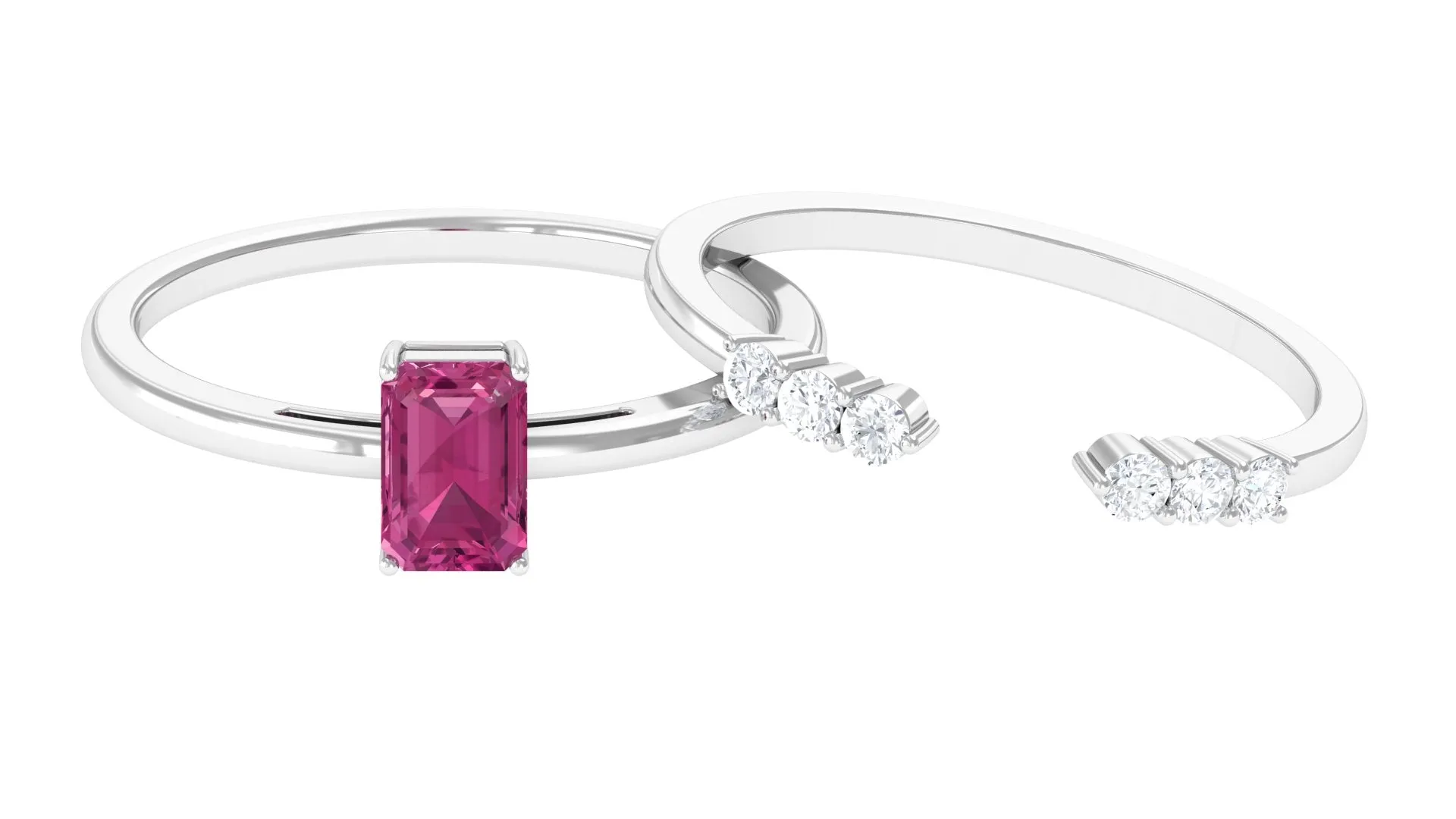 Pink Tourmaline Solitaire Ring Set with Diamond