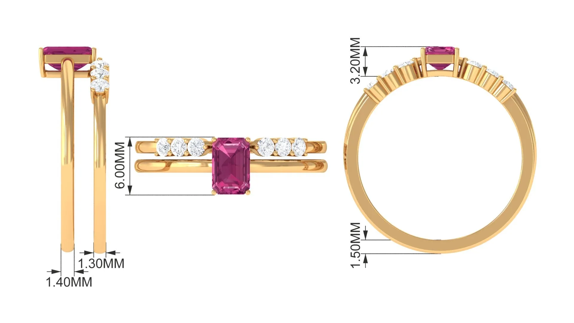 Pink Tourmaline Solitaire Ring Set with Diamond