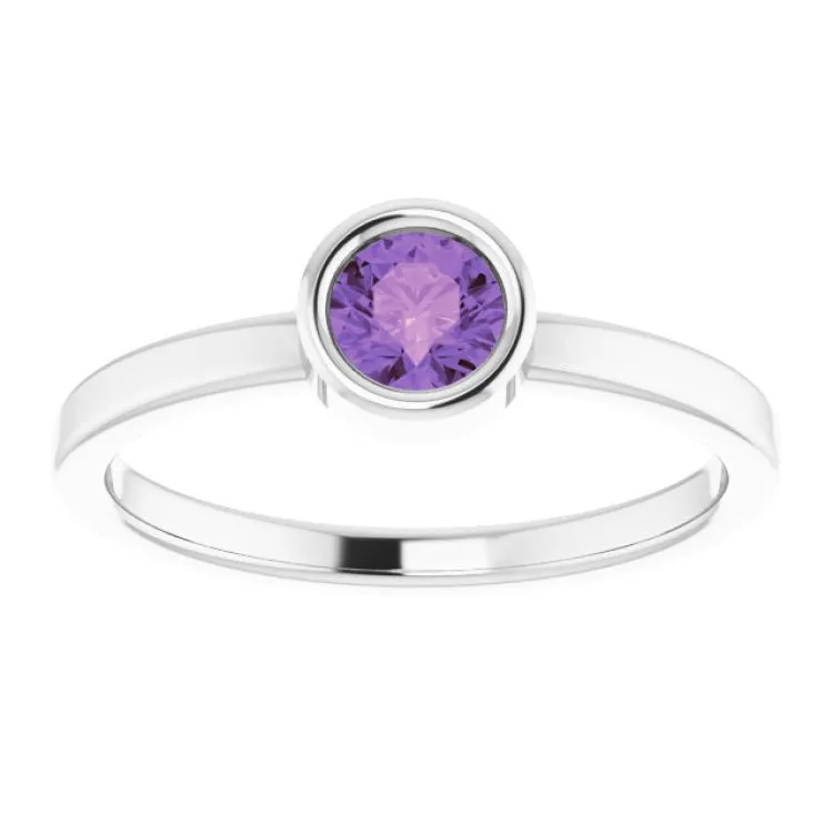 Platinum 4.5 mm Natural Amethyst Ring