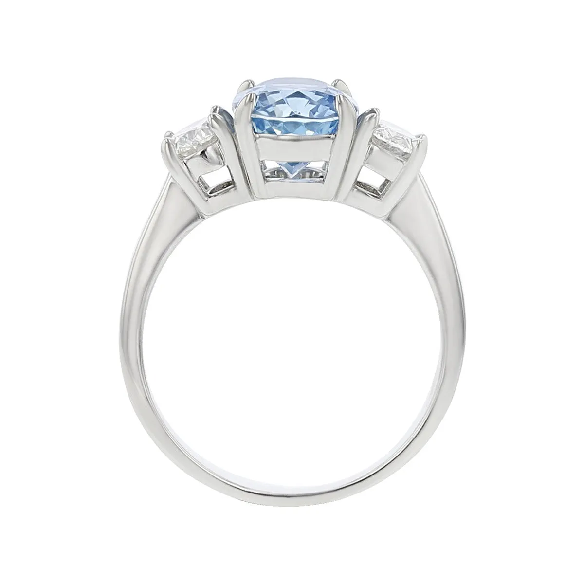 Platinum Aquamarine and Diamond 3-Stone Ring