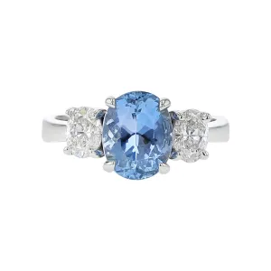 Platinum Aquamarine and Diamond 3-Stone Ring