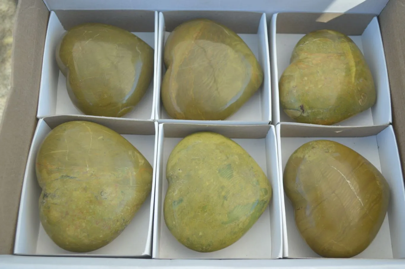 Polished Green Opal Gemstone Hearts  x 6 From Antsirabe, Madagascar