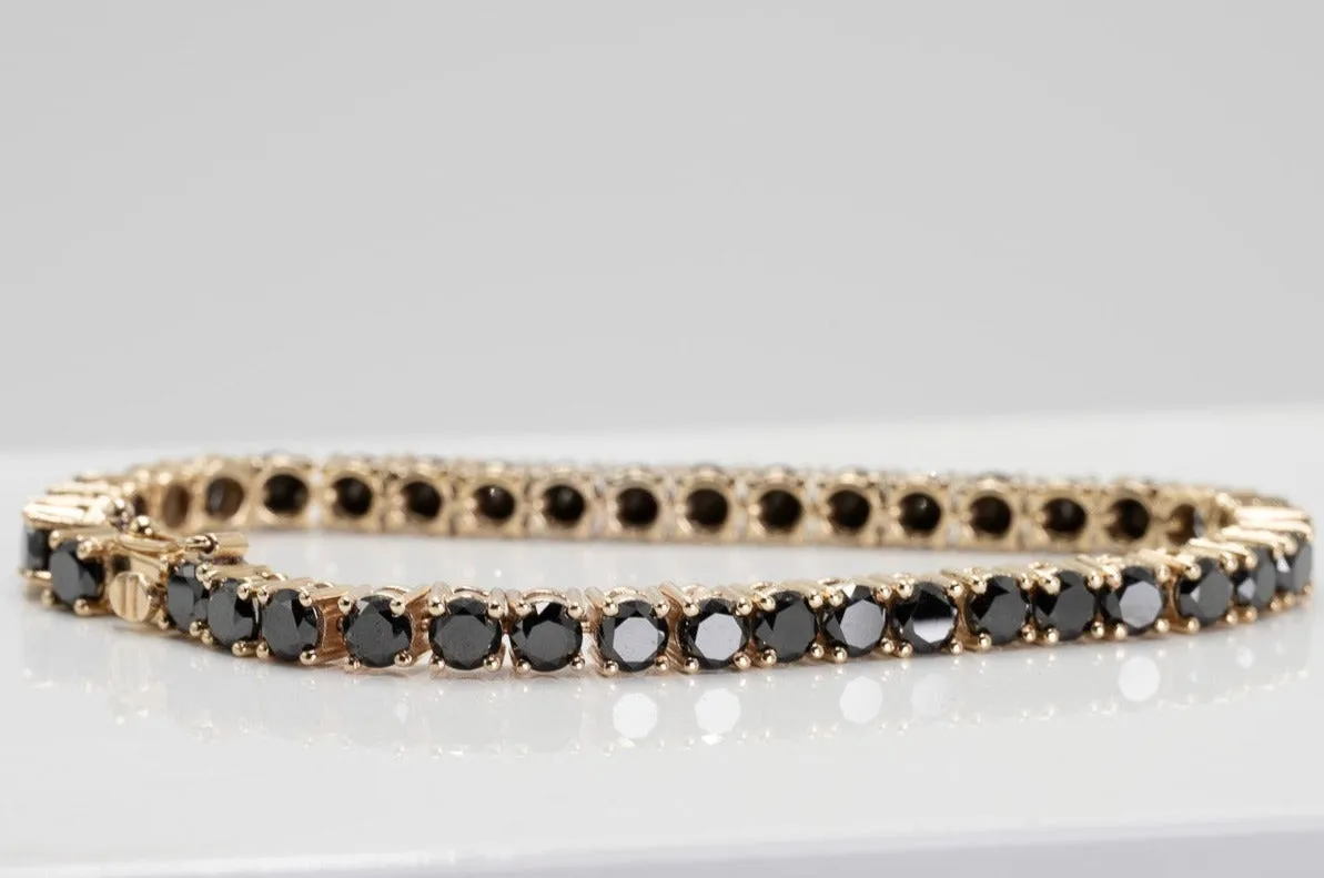 "Valentine's Sparkle: 10K Gold Black Diamond Tennis Bracelet"