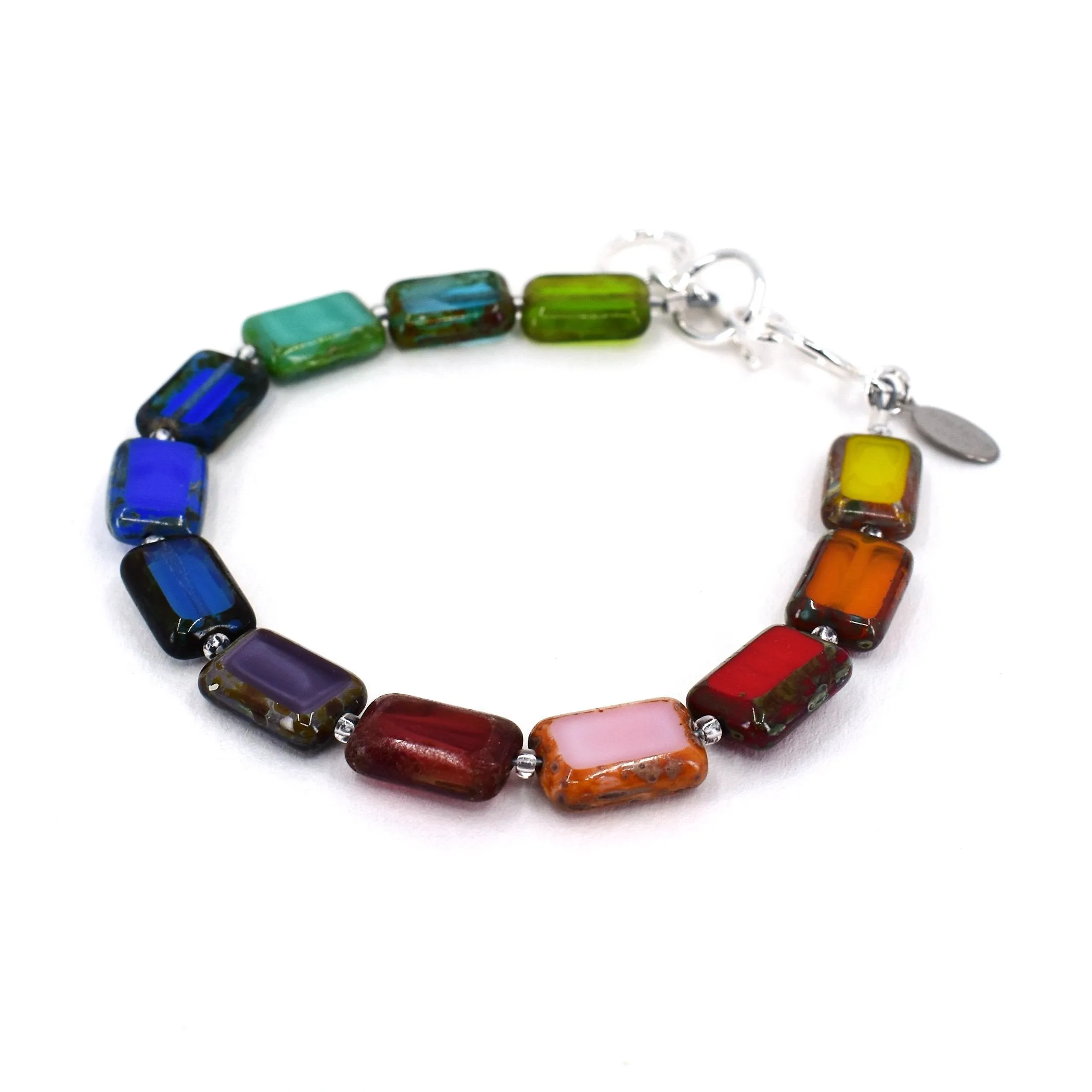 Rainbow Special Edition, Glass Tile Rectangle 1-Strand Bracelet, Trilogy