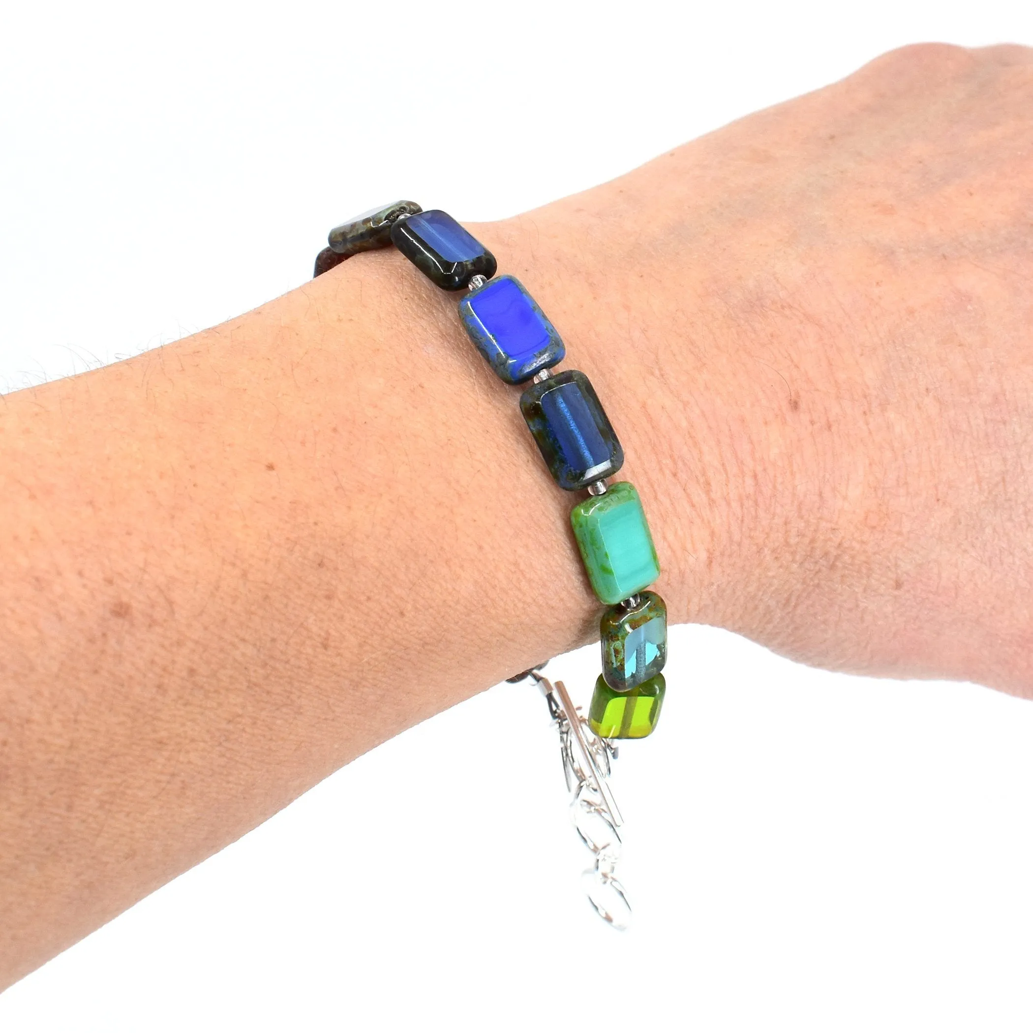 Rainbow Special Edition, Glass Tile Rectangle 1-Strand Bracelet, Trilogy