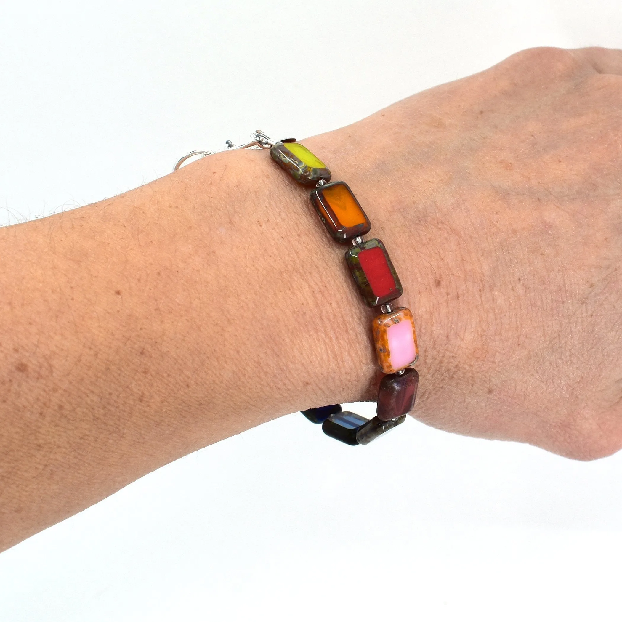 Rainbow Special Edition, Glass Tile Rectangle 1-Strand Bracelet, Trilogy