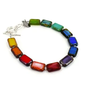 Rainbow Special Edition, Glass Tile Rectangle 1-Strand Bracelet, Trilogy