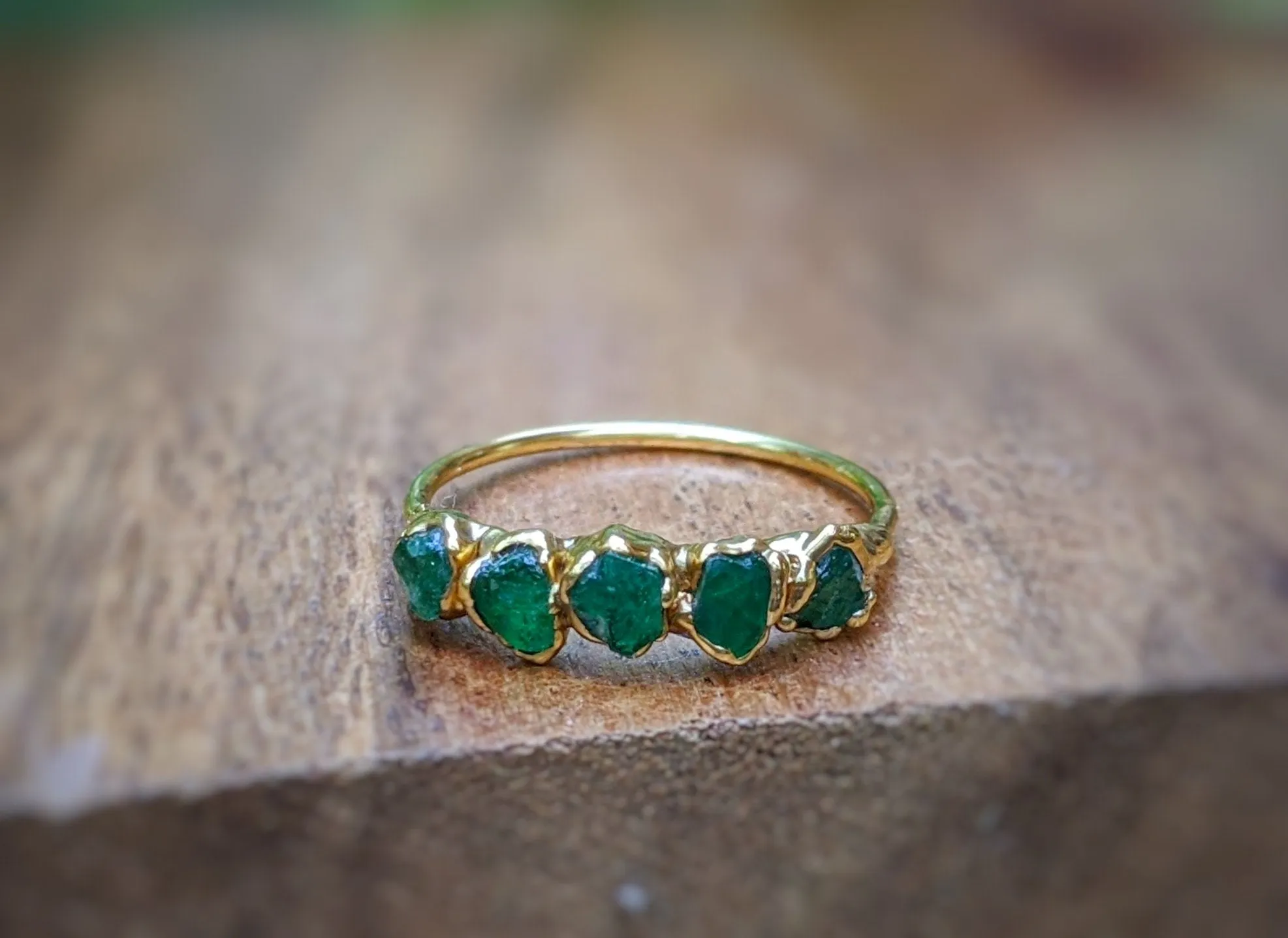 Raw Emerald Multi-stone Ring ~ May birthstone ring