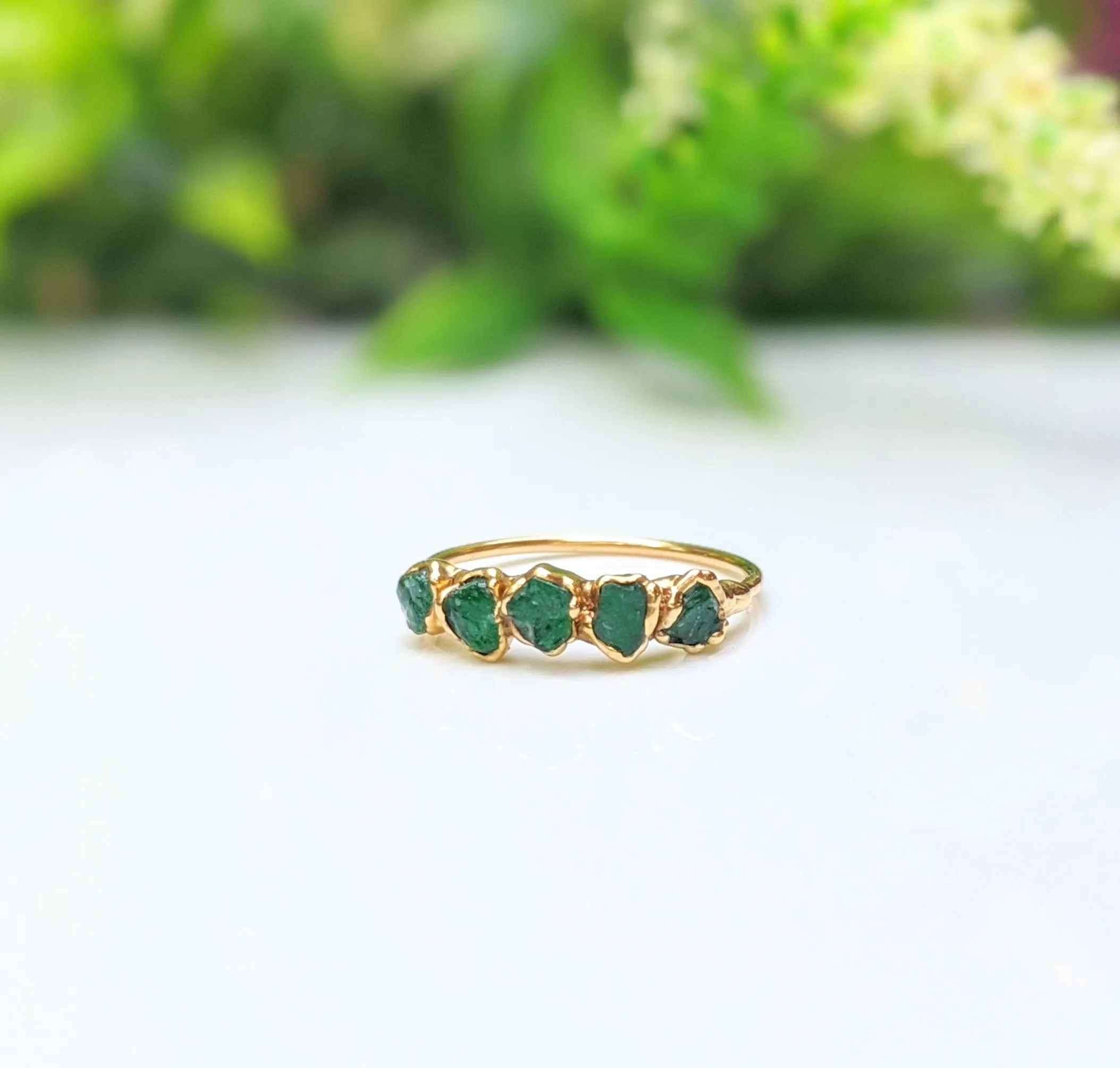 Raw Emerald Multi-stone Ring ~ May birthstone ring