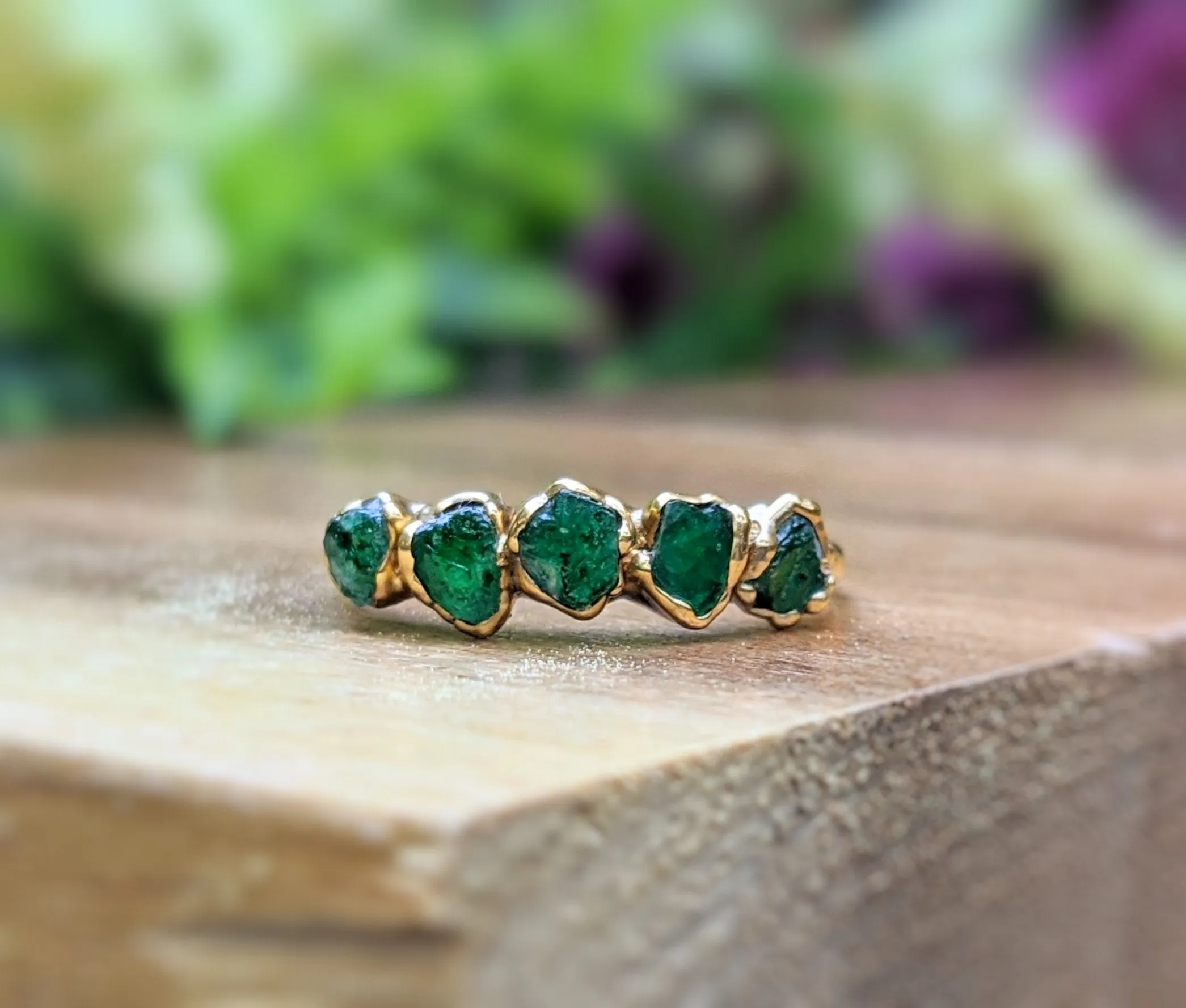 Raw Emerald Multi-stone Ring ~ May birthstone ring