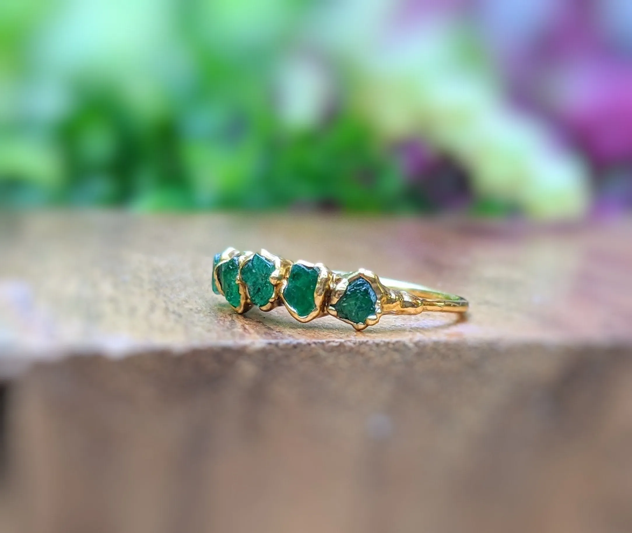 Raw Emerald Multi-stone Ring ~ May birthstone ring