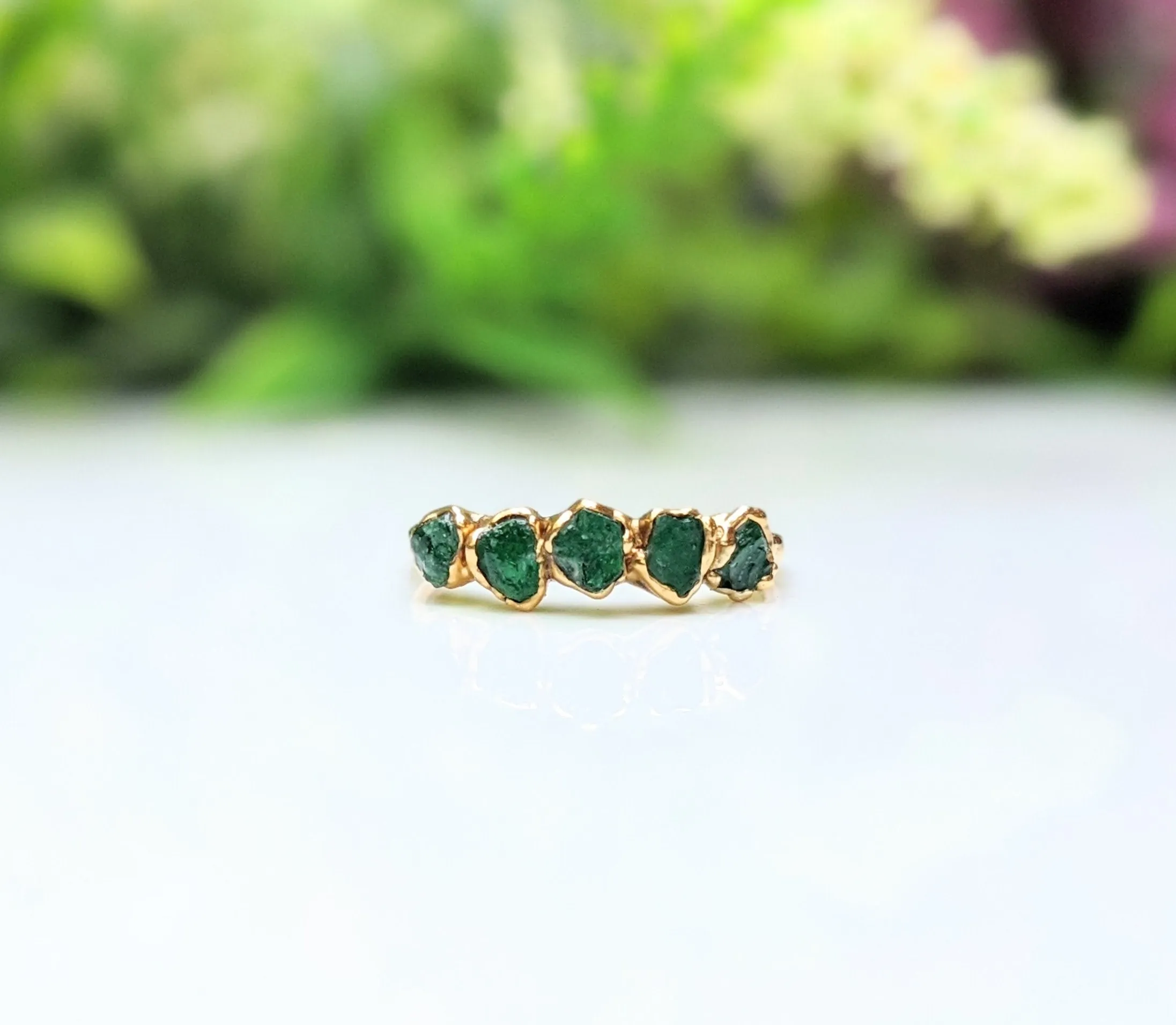 Raw Emerald Multi-stone Ring ~ May birthstone ring