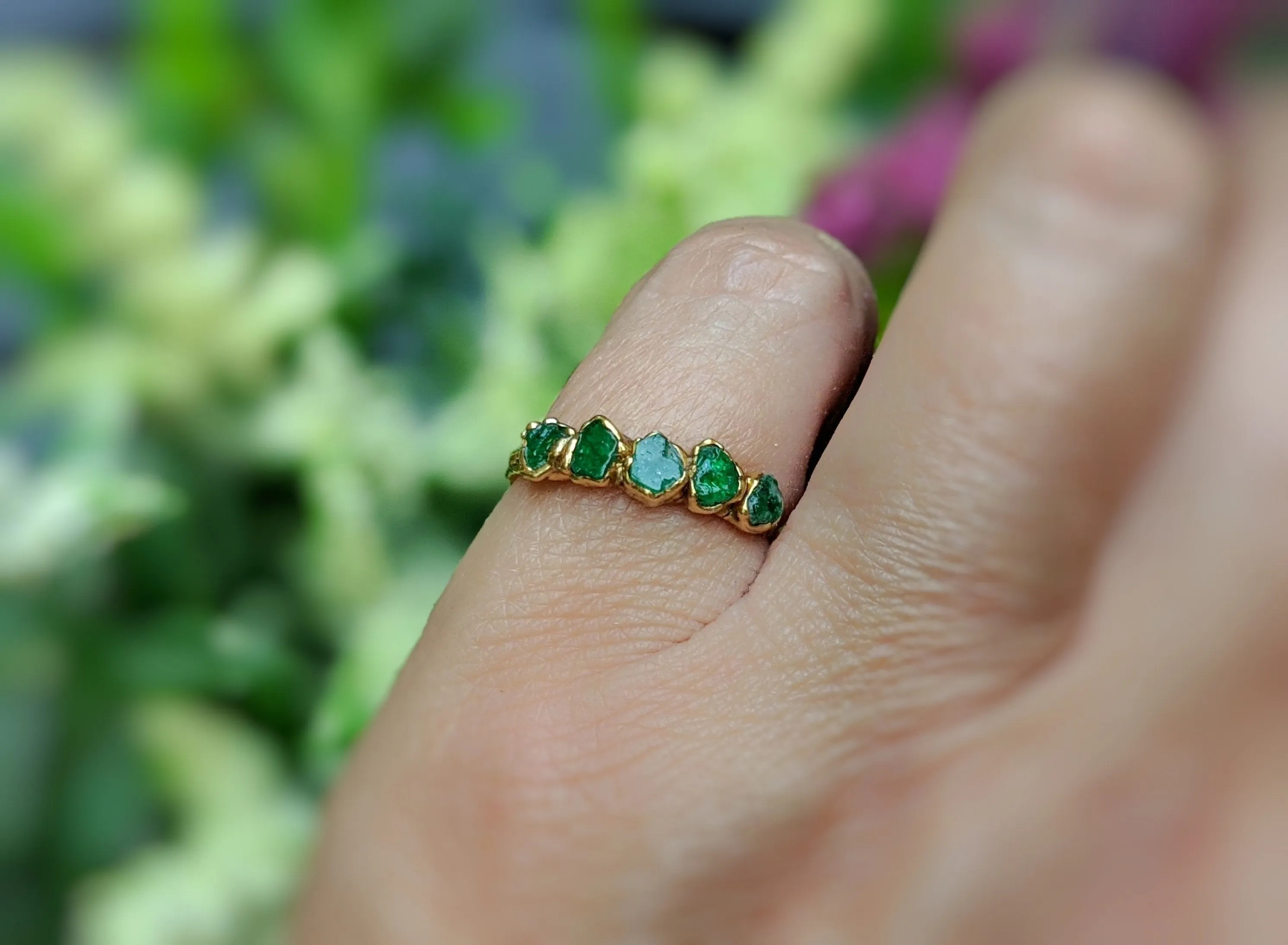 Raw Emerald Multi-stone Ring ~ May birthstone ring