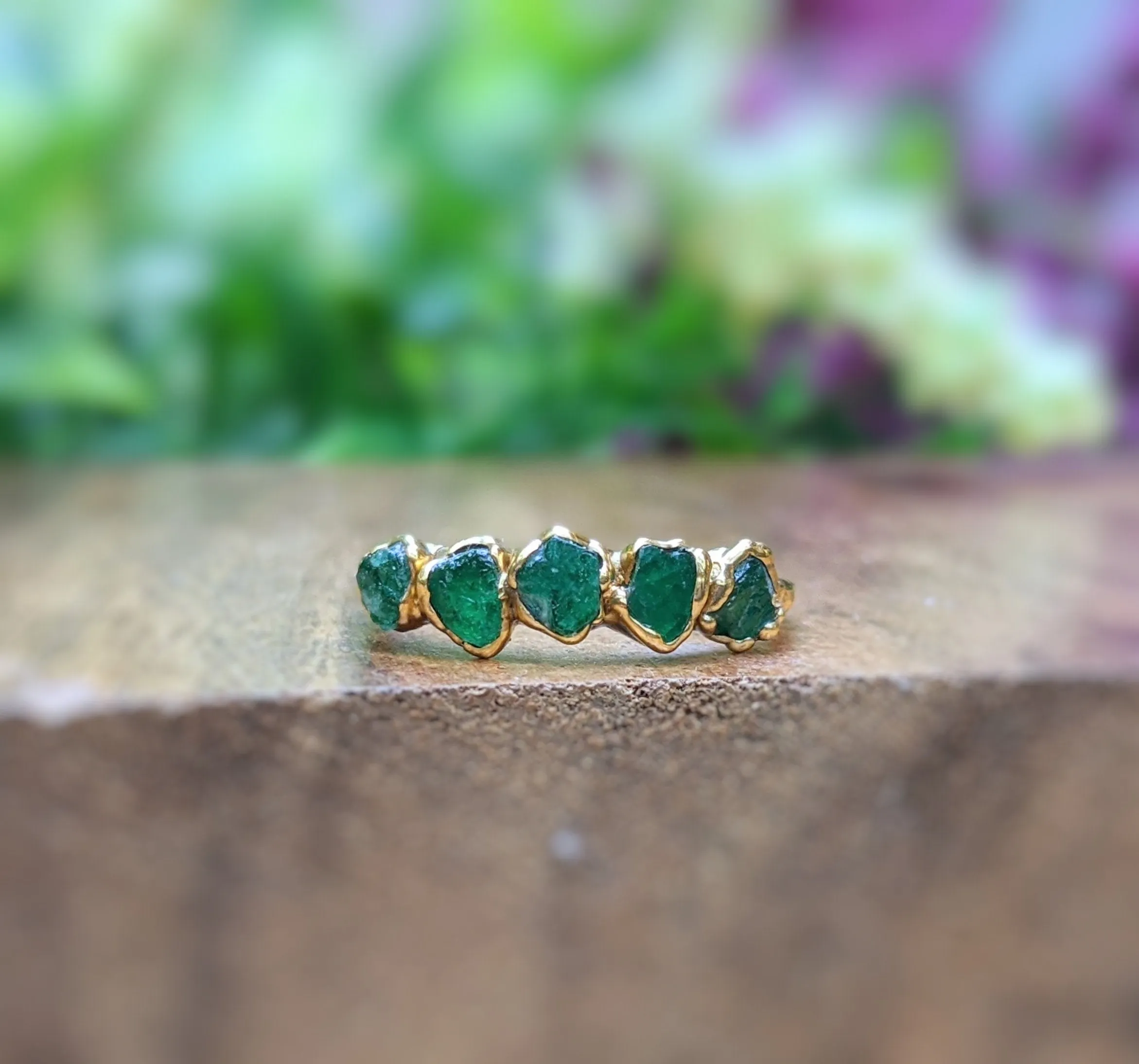 Raw Emerald Multi-stone Ring ~ May birthstone ring