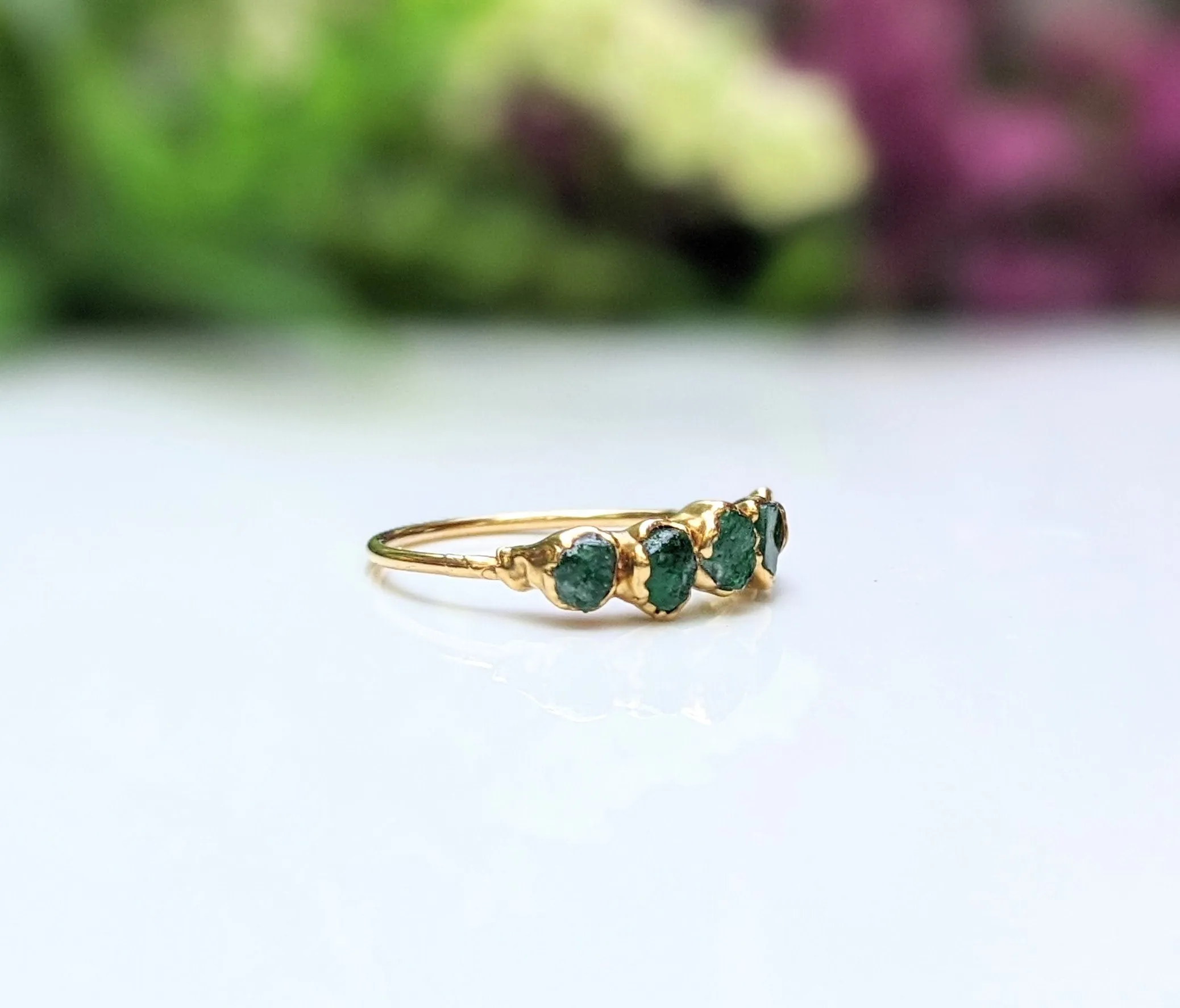 Raw Emerald Multi-stone Ring ~ May birthstone ring