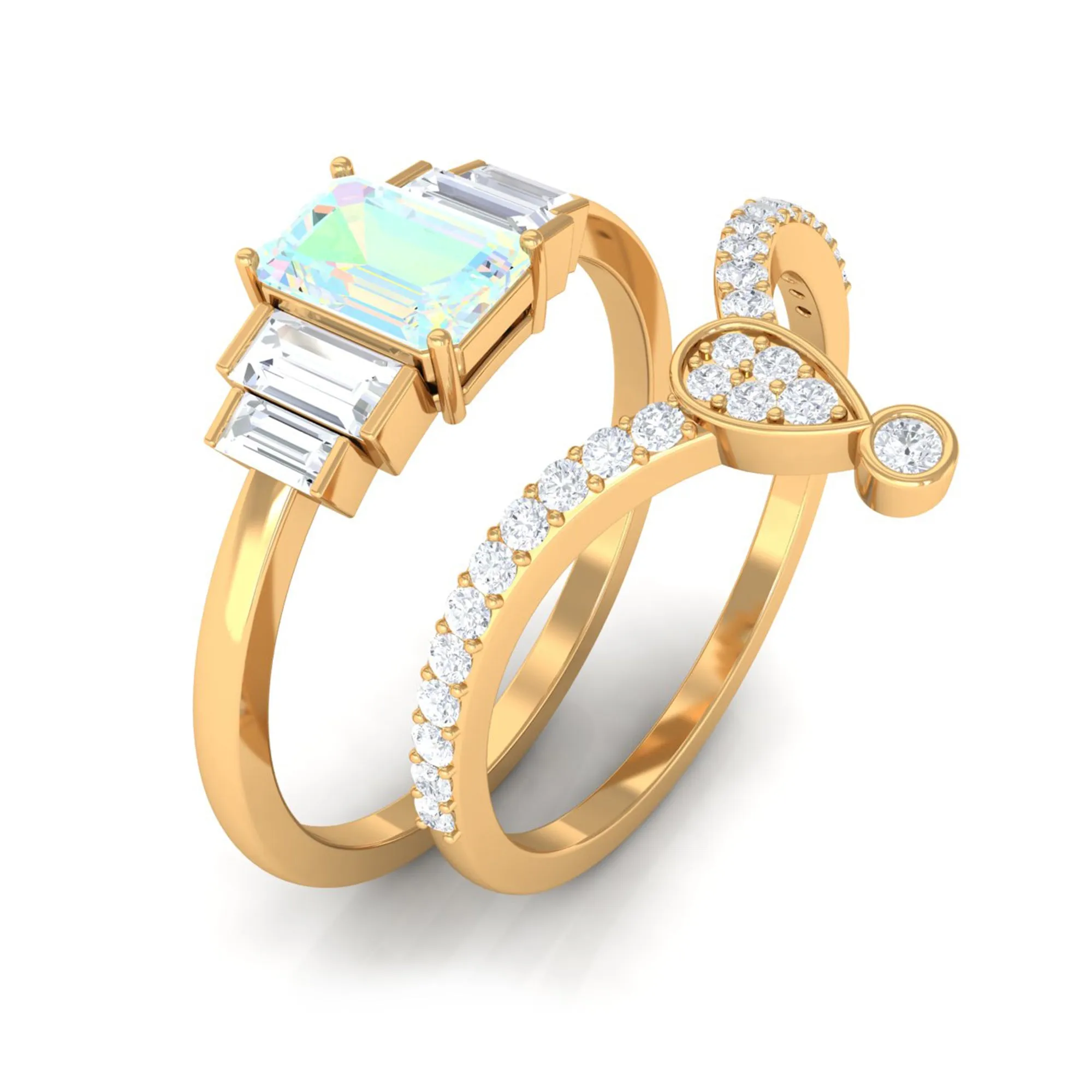 Real Ethiopian Opal and Moissanite Ring Set