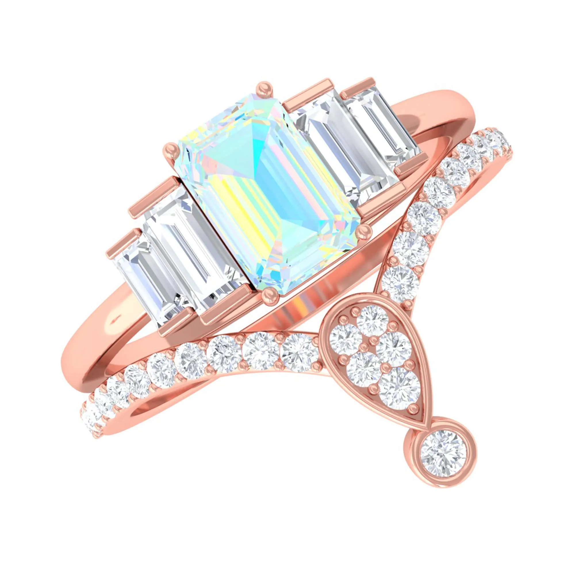 Real Ethiopian Opal and Moissanite Ring Set